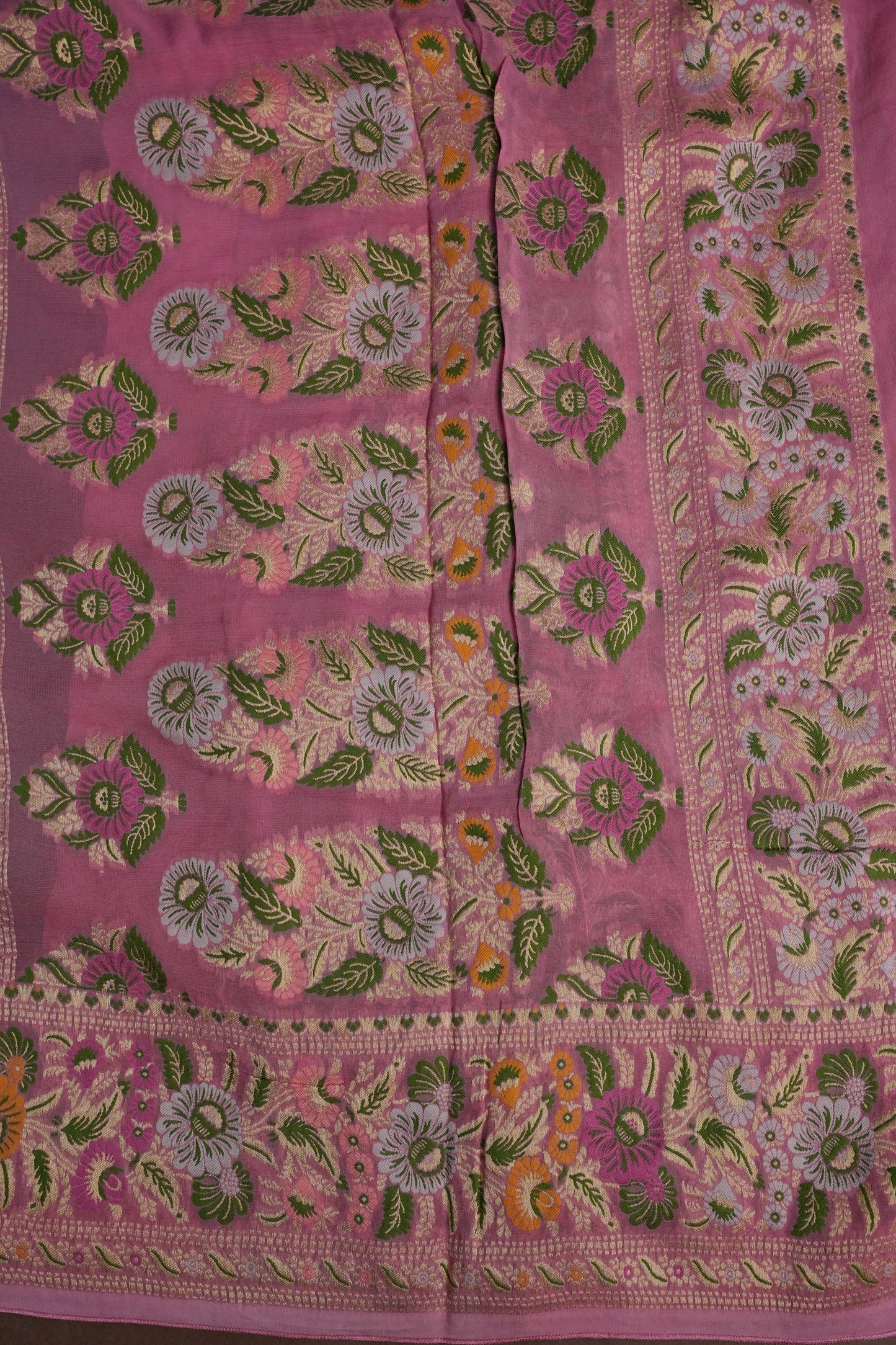 Banarasi Georgette Silk Saree - Coffee & Pink