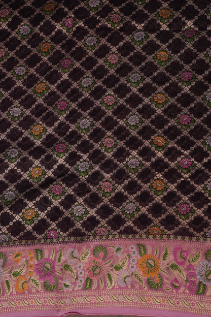 Banarasi Georgette Silk Saree - Coffee & Pink