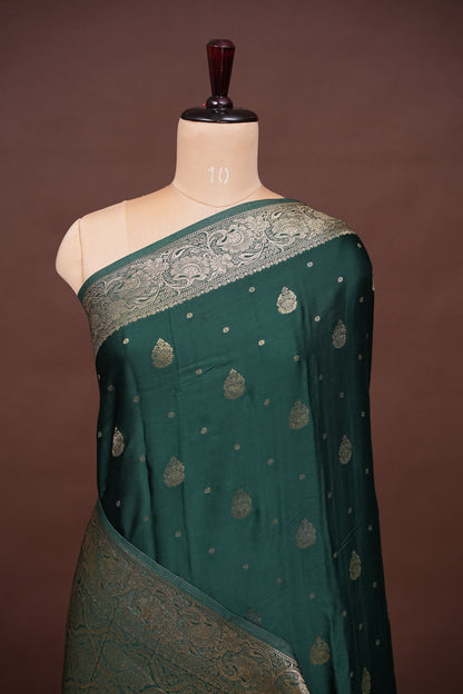 Banarasi Mashru Silk Saree - Emerald Green
