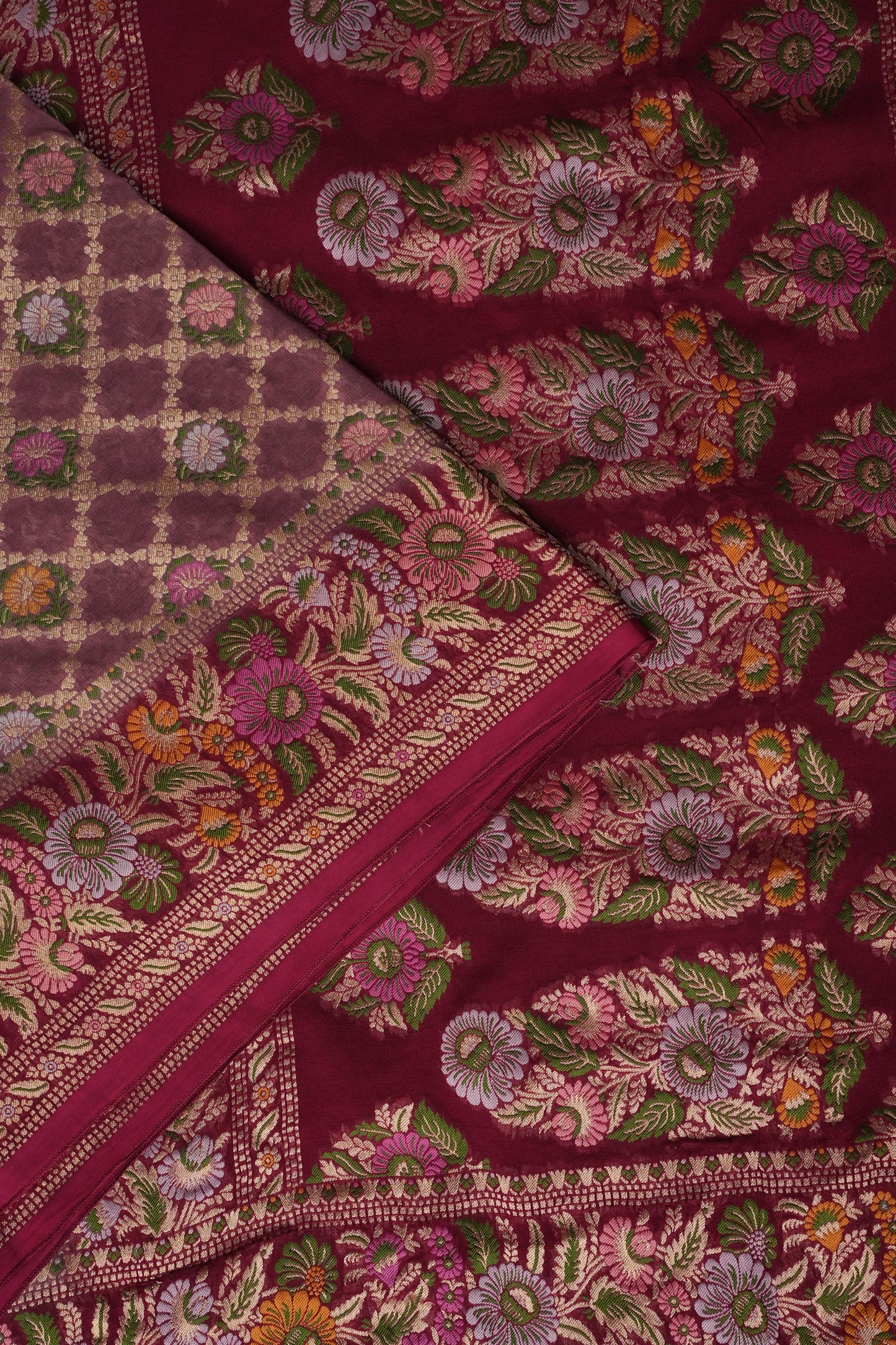 Banarasi Georgette Silk Saree - Nude & Maroon