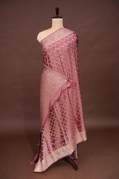 Geometric Mashru Silk Saree - Mauve Pink