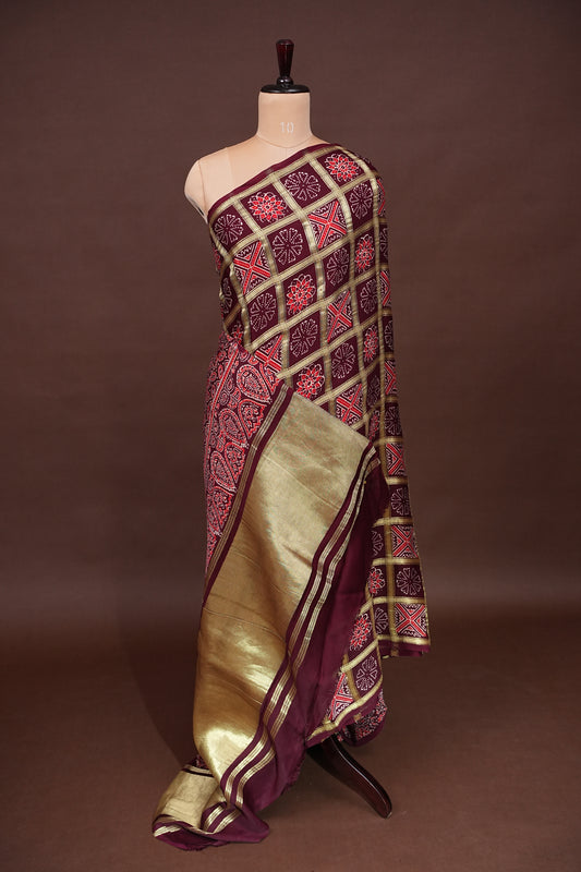 Bandhini Garchola Modal Silk Saree - Maroon