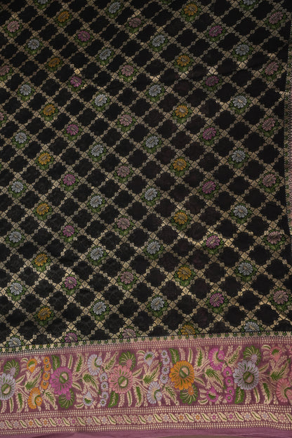 Banarasi Georgette Silk Saree - Black & Mauve Pink
