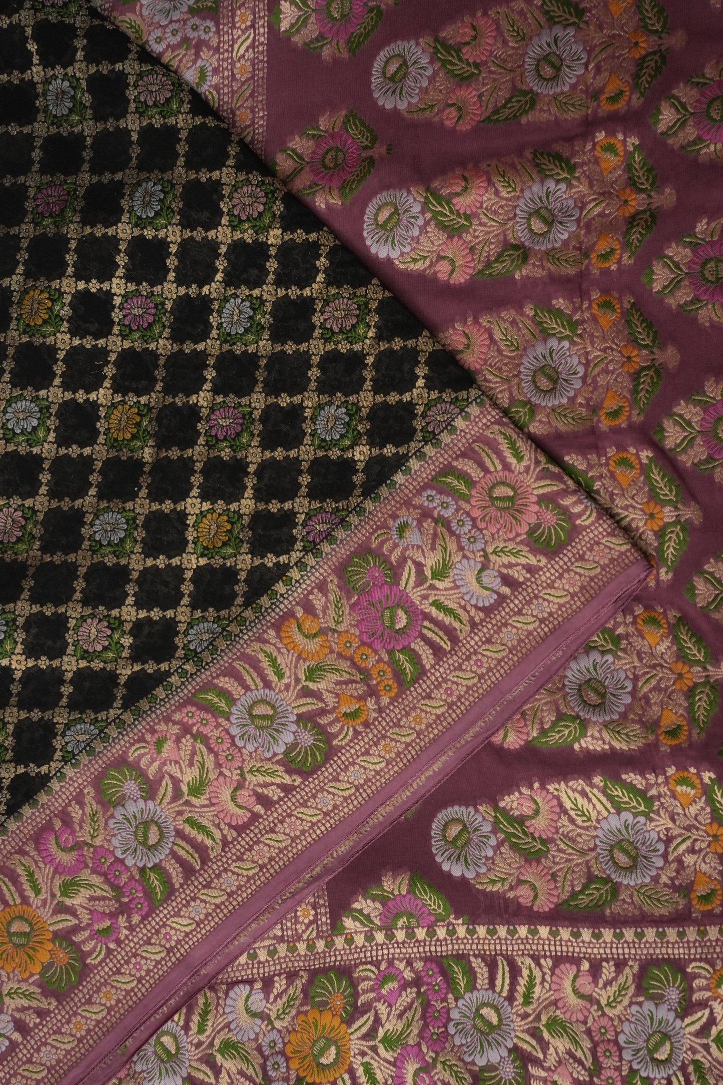 Banarasi Georgette Silk Saree - Black & Mauve Pink