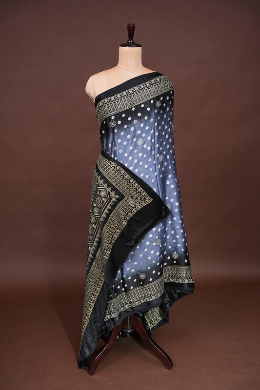 Pure Gajji Silk Bandhini Saree - Grey