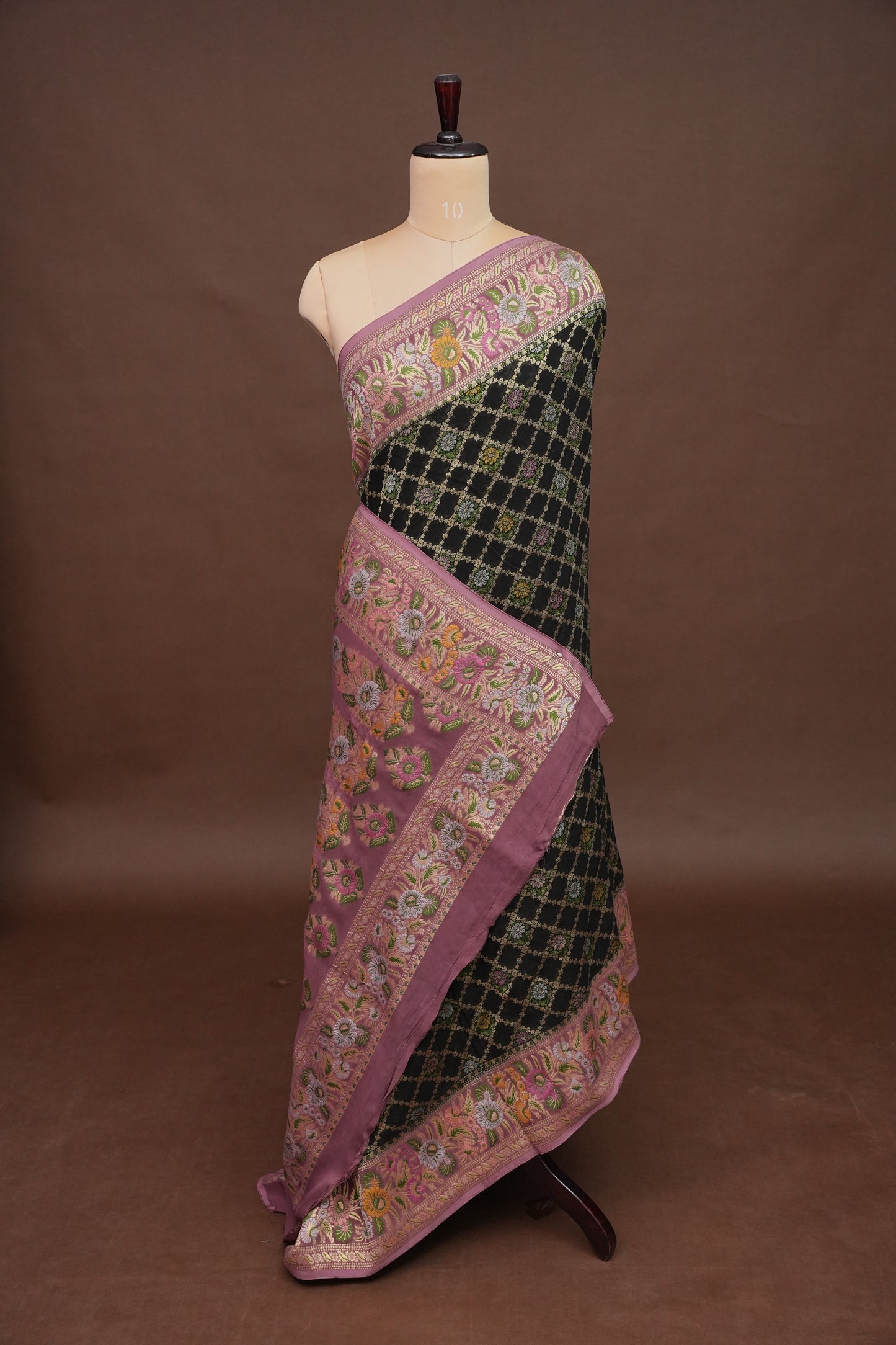 Banarasi Georgette Silk Saree - Black & Mauve Pink