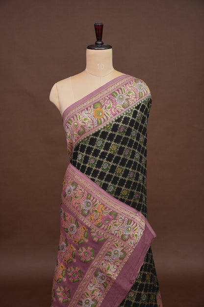 Banarasi Georgette Silk Saree - Black & Mauve Pink