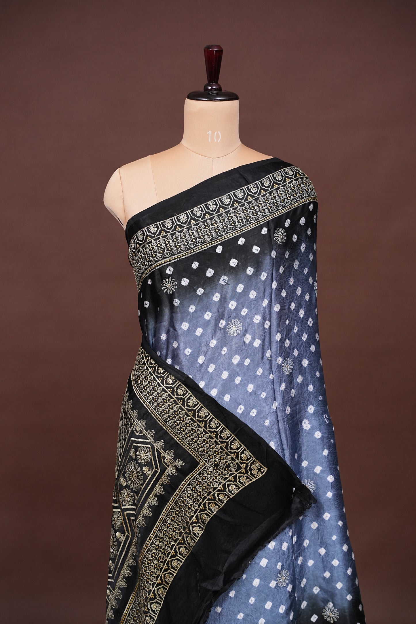 Pure Gajji Silk Bandhini Saree - Grey