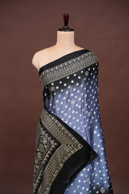Pure Gajji Silk Bandhini Saree - Grey