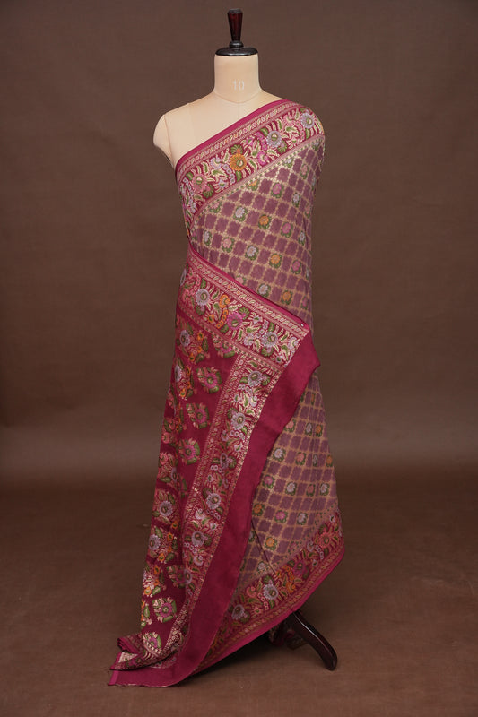 Banarasi Georgette Silk Saree - Nude & Maroon