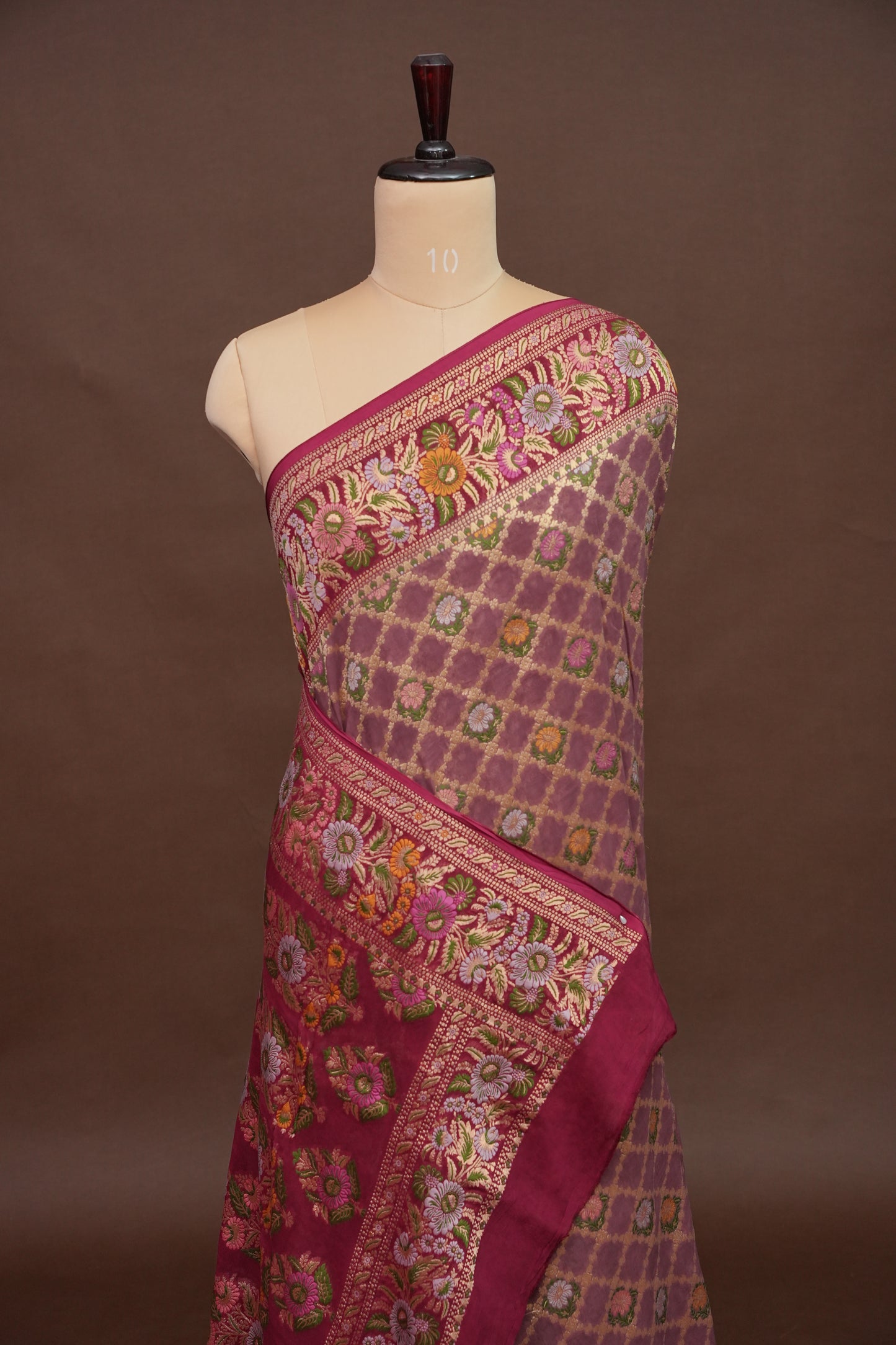 Banarasi Georgette Silk Saree - Nude & Maroon