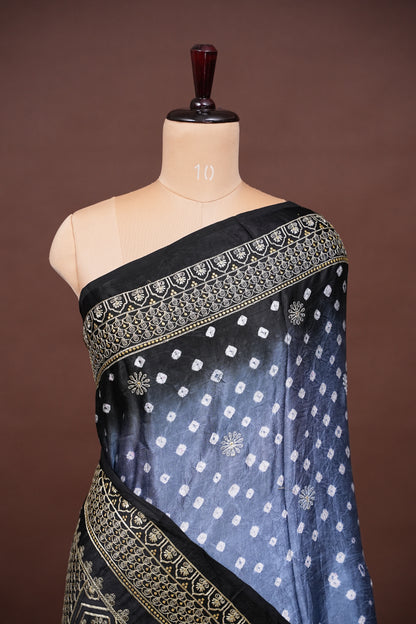 Pure Gajji Silk Bandhini Saree - Grey