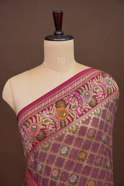 Banarasi Georgette Silk Saree - Nude & Maroon