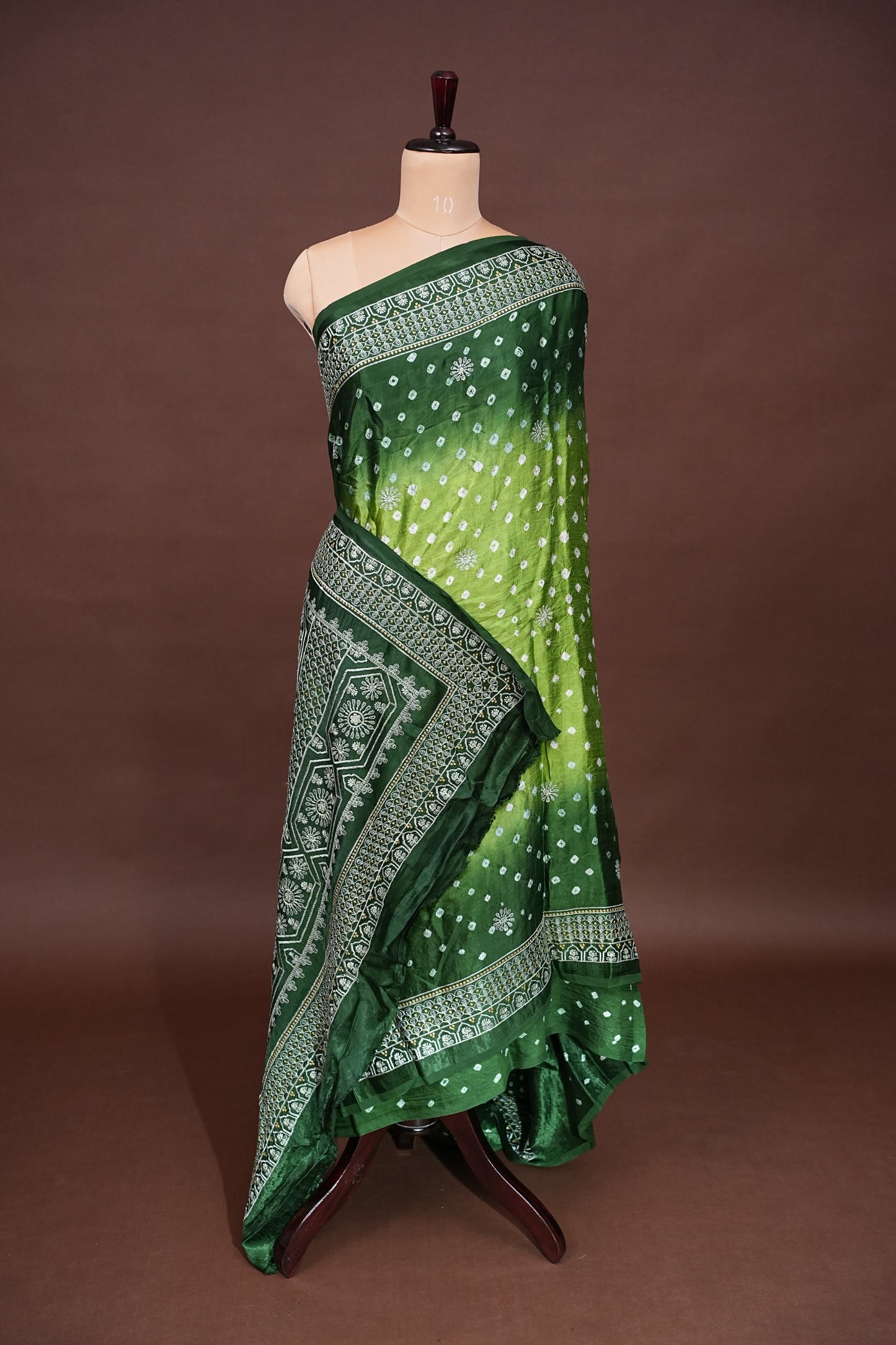 Pure Gajji Silk Bandhini Saree - Green
