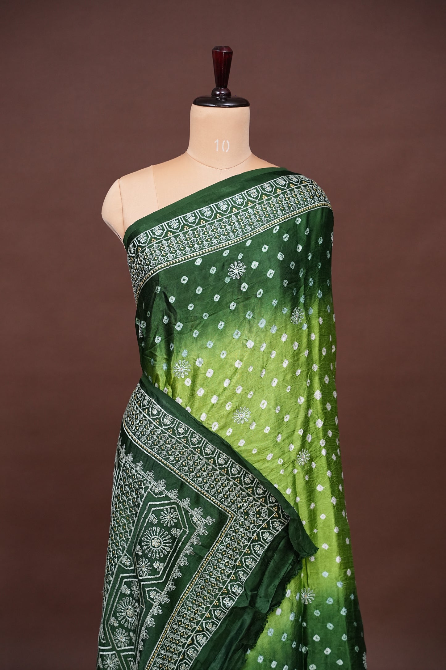 Pure Gajji Silk Bandhini Saree - Green