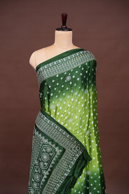 Pure Gajji Silk Bandhini Saree - Green