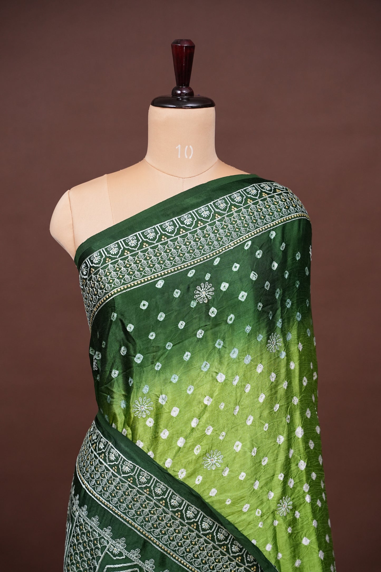 Pure Gajji Silk Bandhini Saree - Green