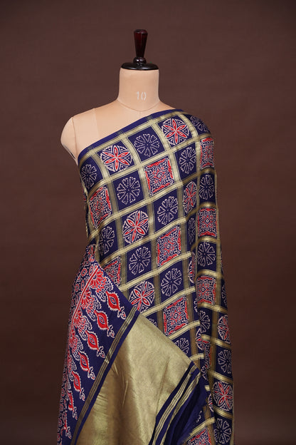 Bandhini Garchola Modal Silk Saree - Navy Blue