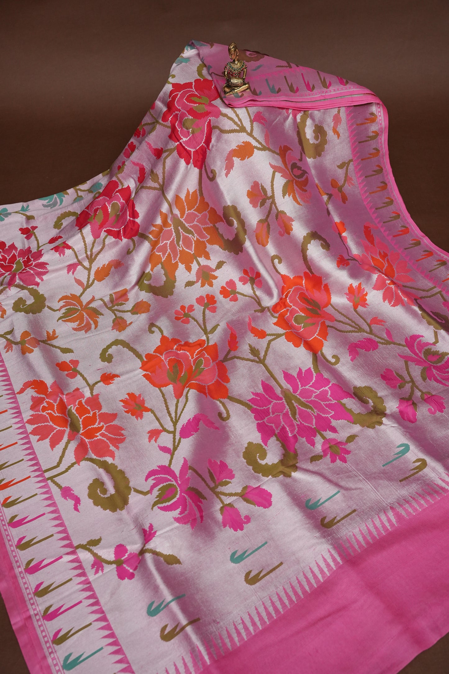 Candy Pink Pure Tussar Tissue Georgette Brocade Handloom Banarasi Saree