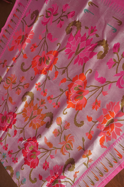 Candy Pink Pure Tussar Tissue Georgette Brocade Handloom Banarasi Saree