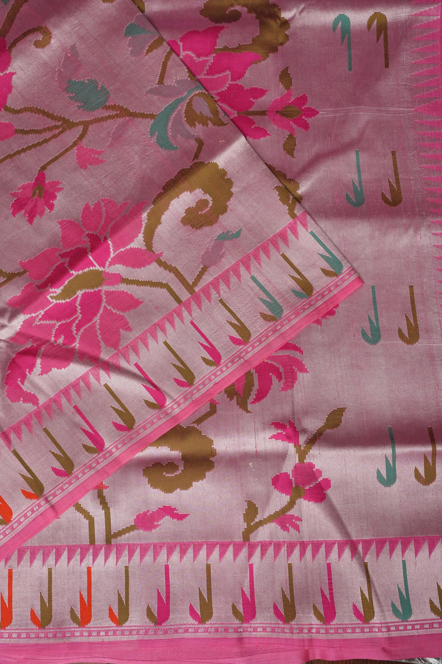 Candy Pink Pure Tussar Tissue Georgette Brocade Handloom Banarasi Saree