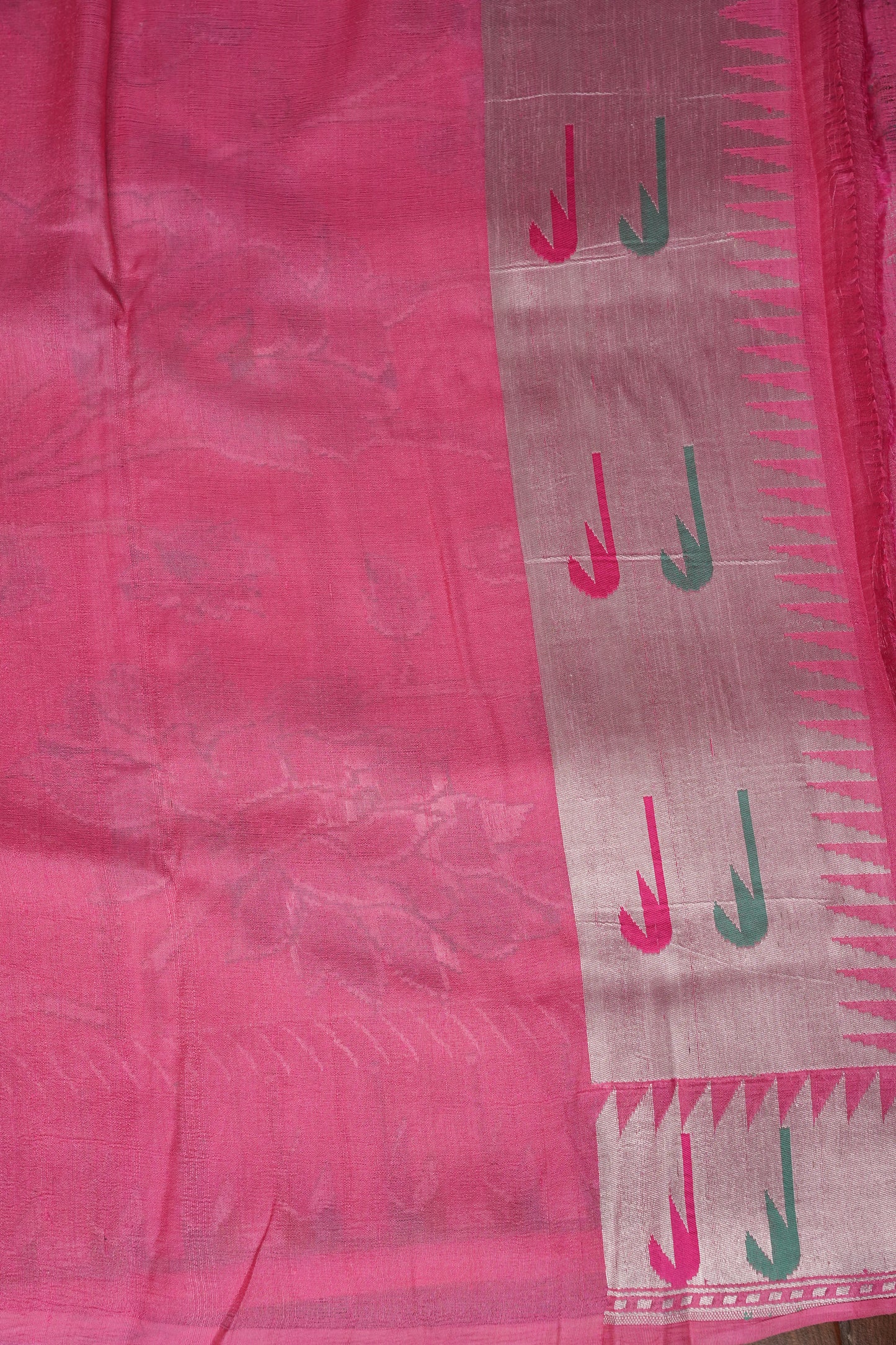 Candy Pink Pure Tussar Tissue Georgette Brocade Handloom Banarasi Saree