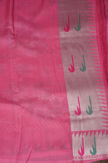 Candy Pink Pure Tussar Tissue Georgette Brocade Handloom Banarasi Saree