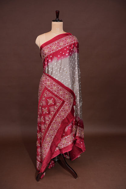 Pure Gajji Silk Bandhini Saree - Light Brown