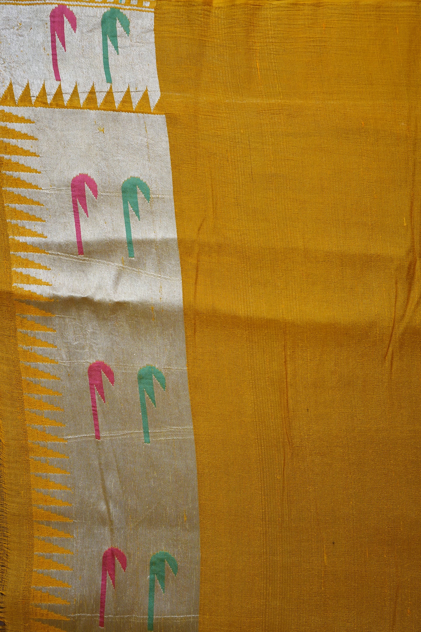 Mustard Yellow Pure Tussar Tissue Georgette Brocade Handloom Banarasi Saree