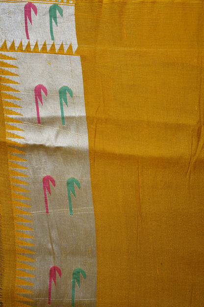 Mustard Yellow Pure Tussar Tissue Georgette Brocade Handloom Banarasi Saree