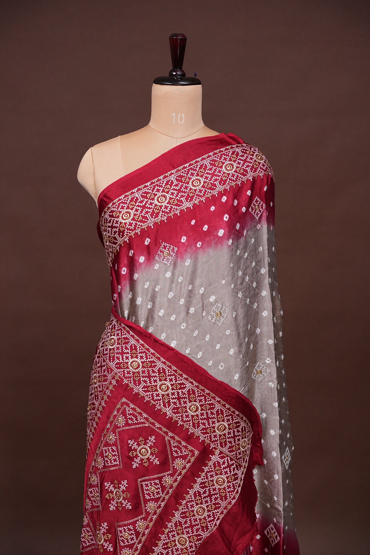 Pure Gajji Silk Bandhini Saree - Light Brown