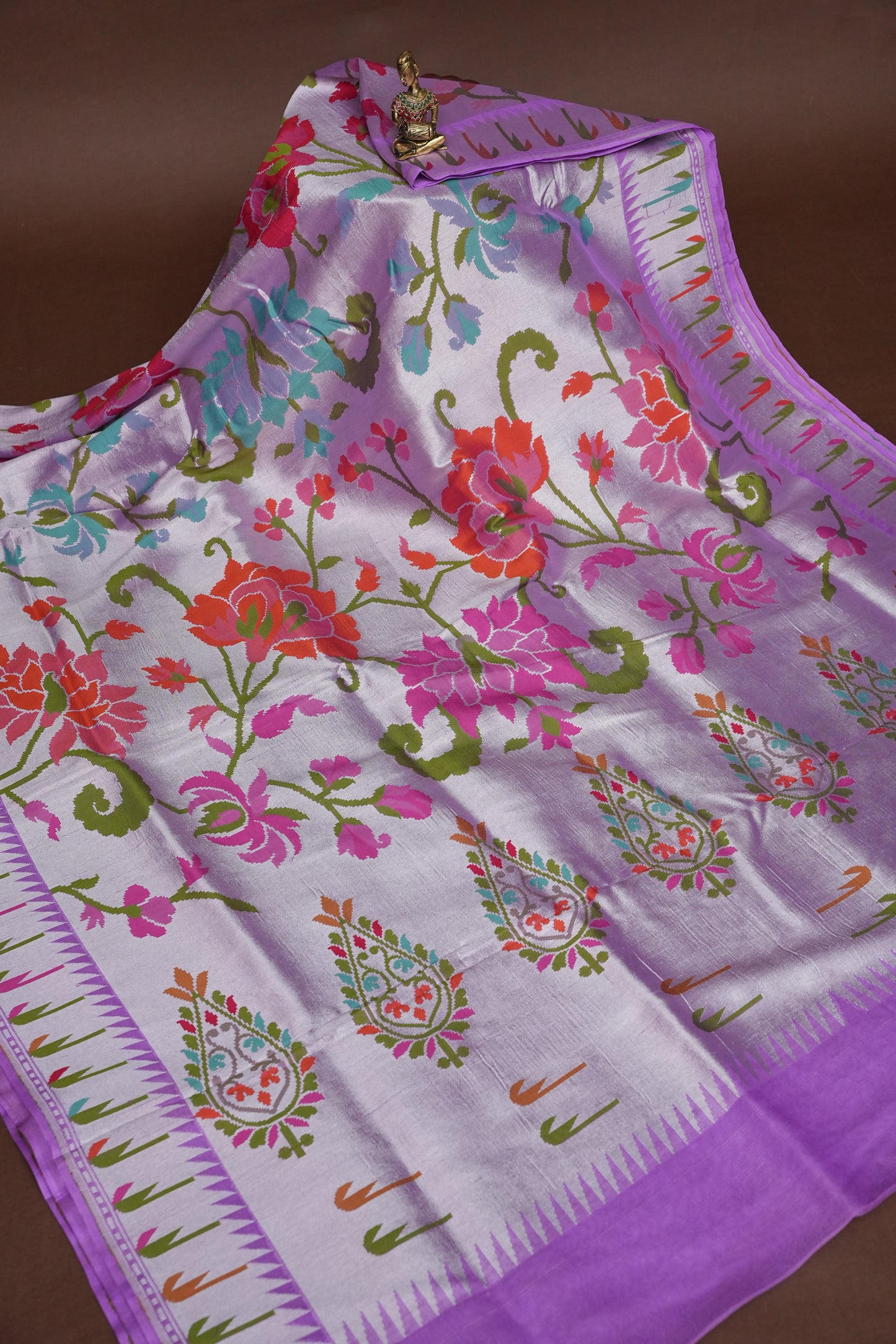 Pure Tussar Tissue Georgette Brocade Handloom Banarasi Saree - Lavender
