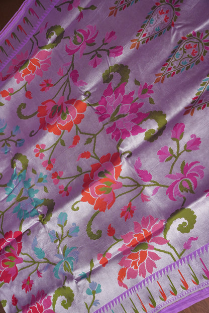 Pure Tussar Tissue Georgette Brocade Handloom Banarasi Saree - Lavender