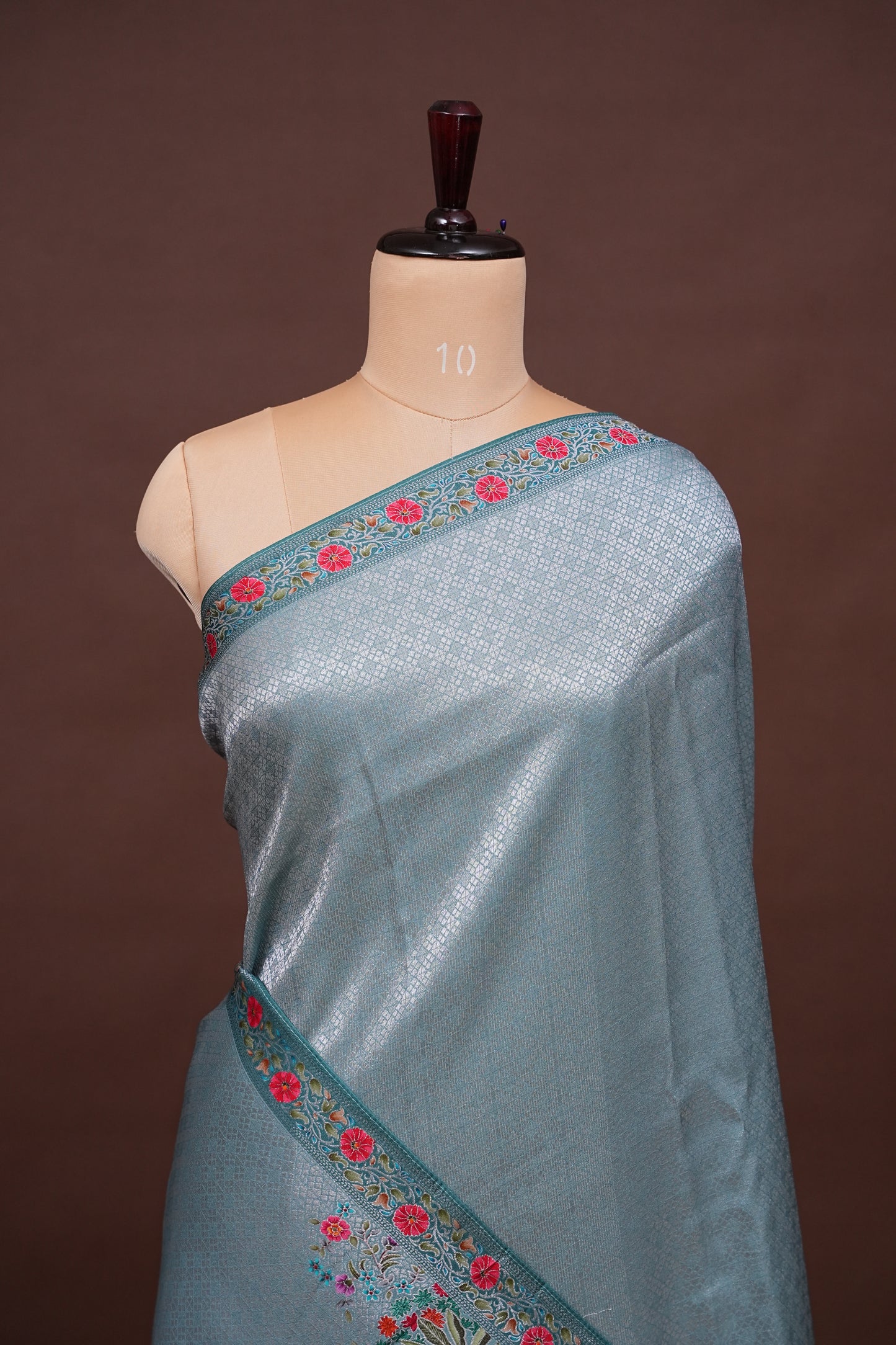 Kashmiri Pashmina Mellow Tissue Saree - Aqua Blue