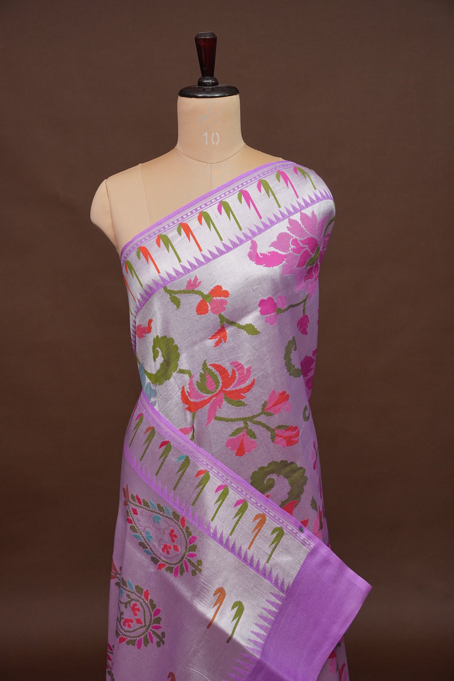 Pure Tussar Tissue Georgette Brocade Handloom Banarasi Saree - Lavender