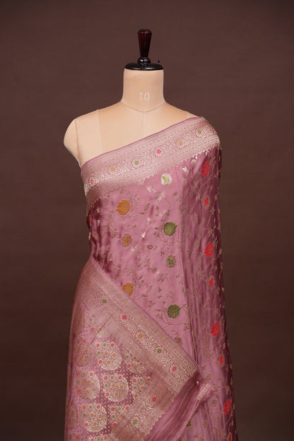Pure Mashru Silk Saree - Mauve Pink withy Meenakari Jaal Pattern