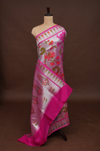 Pure Tussar Tissue Georgette Brocade Handloom Banarasi Saree - Blush Pink
