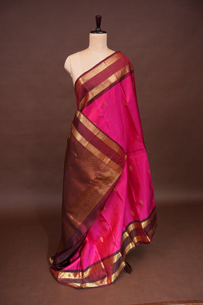 Rani Pink & Maroon Pure Kanchivaram Silk Saree|Silk Mark Certified