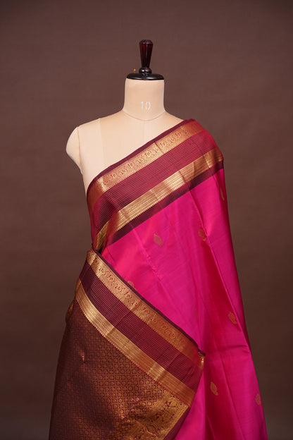 Rani Pink & Maroon Pure Kanchivaram Silk Saree|Silk Mark Certified