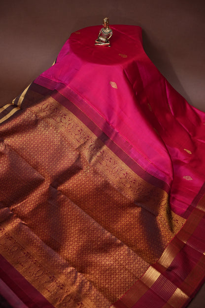 Rani Pink & Maroon Pure Kanchivaram Silk Saree|Silk Mark Certified