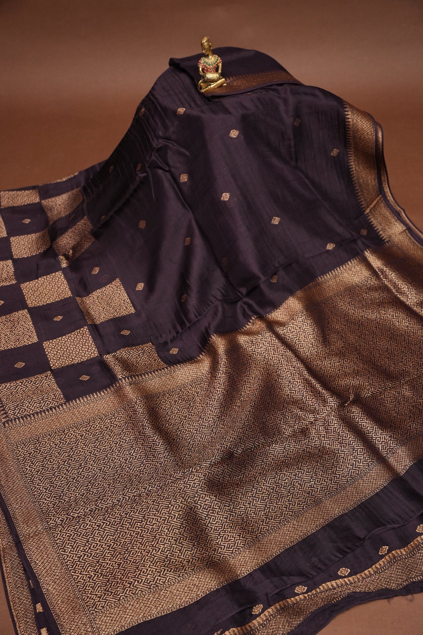 Coffee Brown Semi Tussar Raw Silk Saree with Gold Woven Elegance