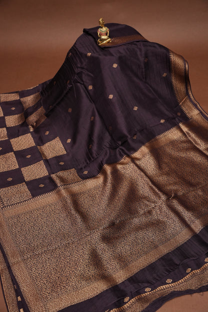 Coffee Brown Semi Tussar Raw Silk Saree with Gold Woven Elegance