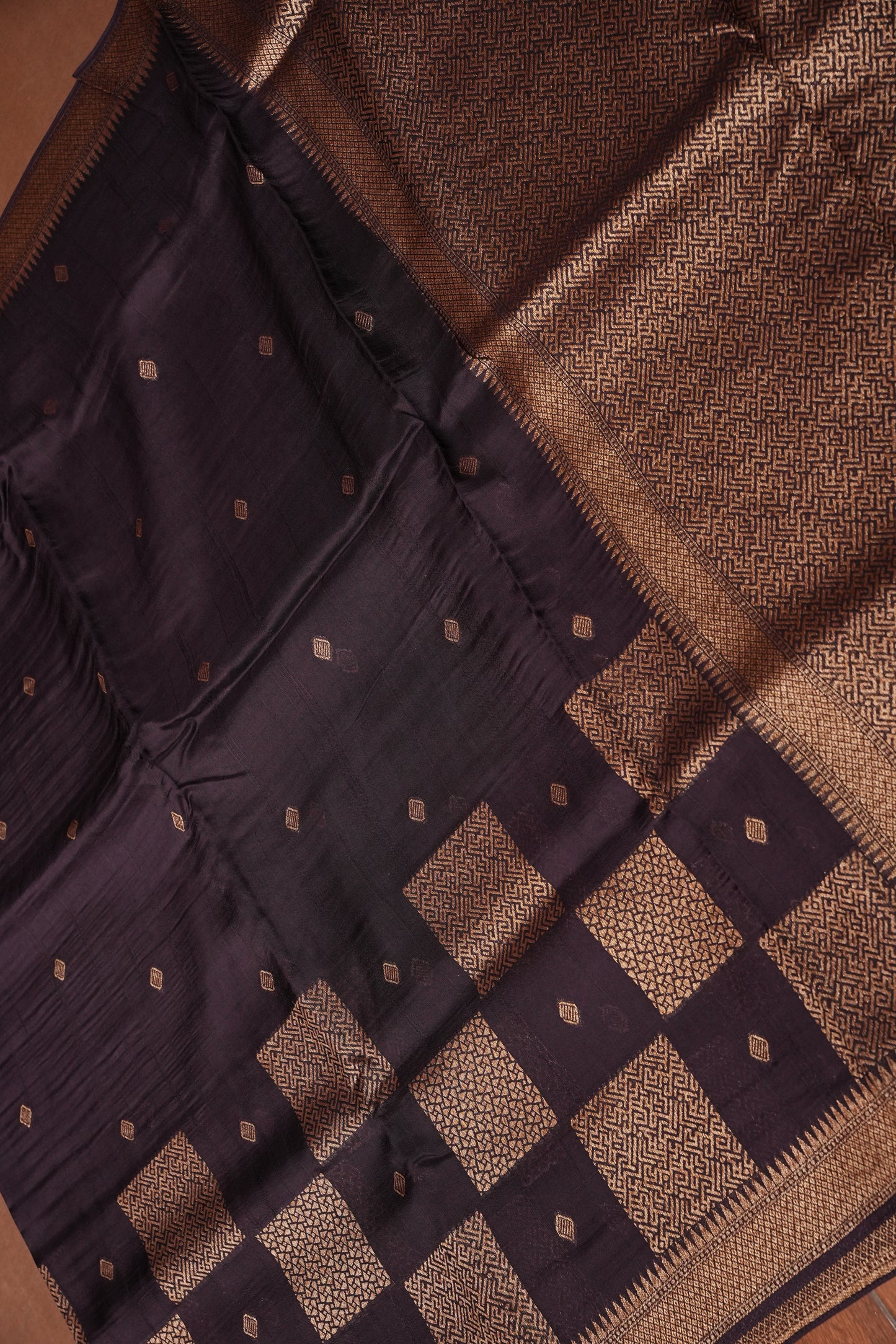 Coffee Brown Semi Tussar Raw Silk Saree with Gold Woven Elegance