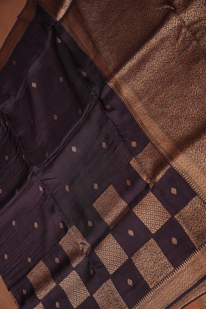 Coffee Brown Semi Tussar Raw Silk Saree with Gold Woven Elegance