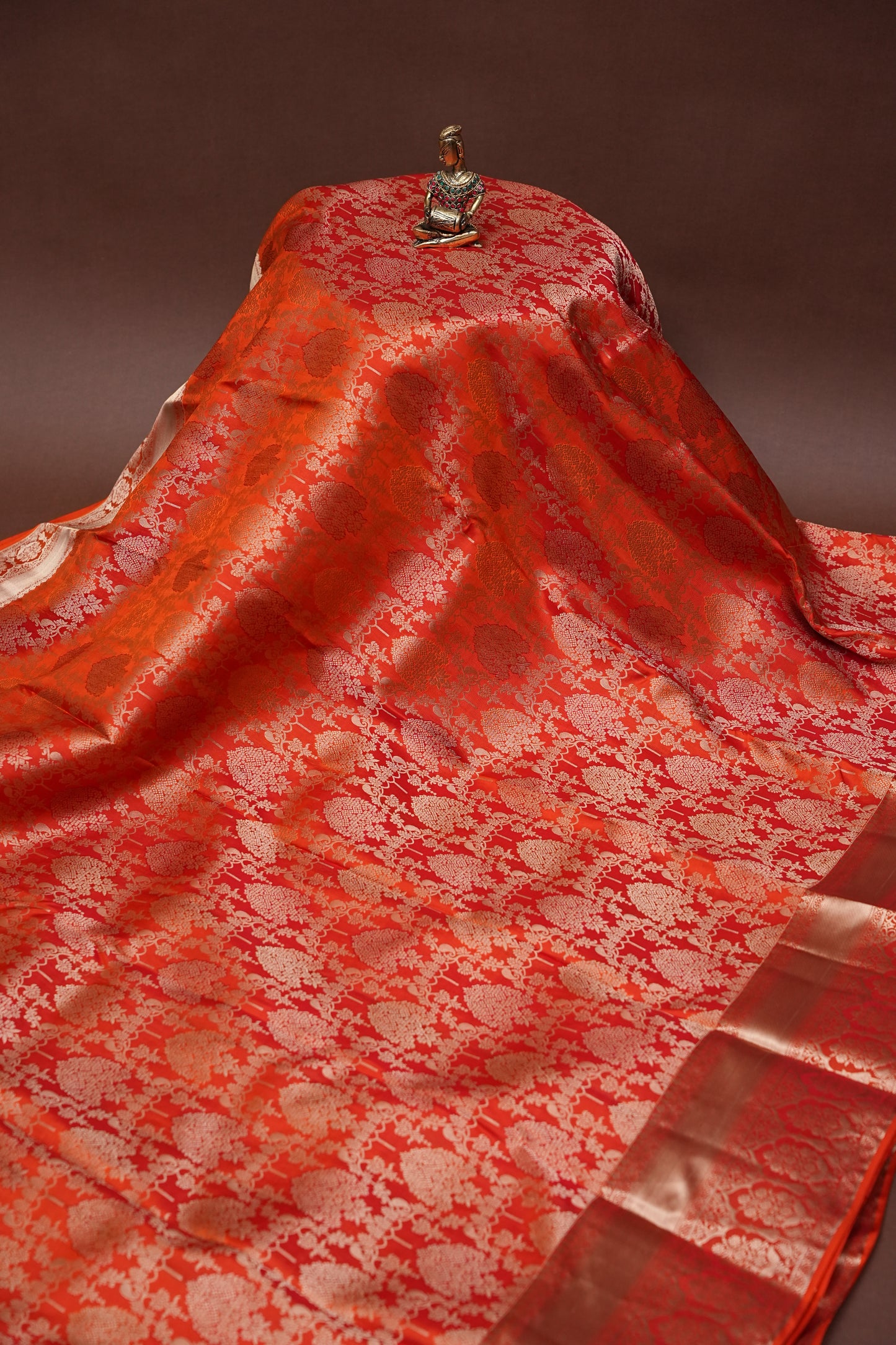 Pure Kanchivaram Silk Saree with Rich Gold Zari Weaving - Vibrant Coral Orange