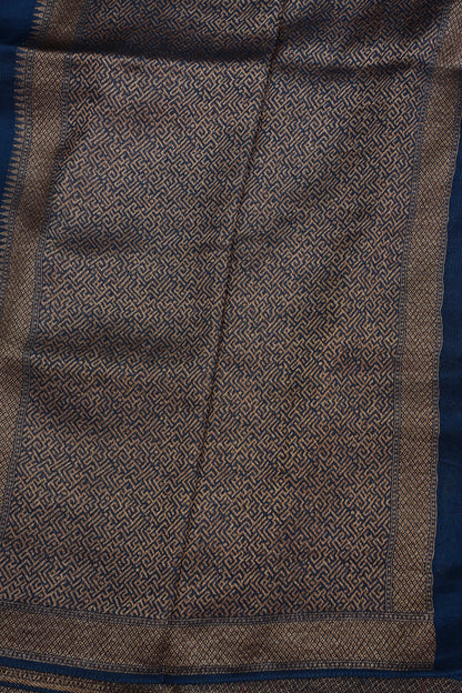 Teal Blue Tussar Raw Silk Saree with Gold Woven Elegance