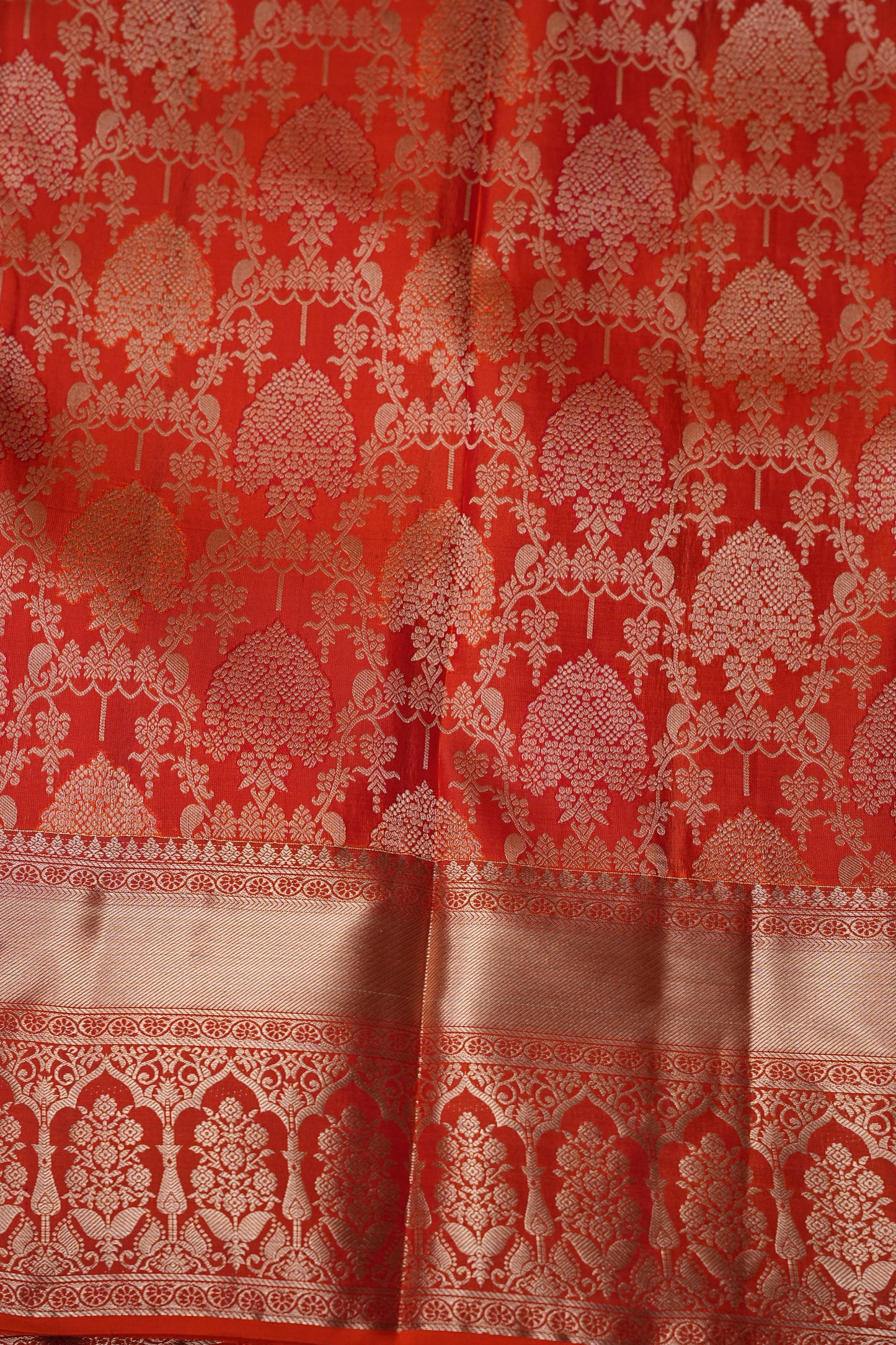 Pure Kanchivaram Silk Saree with Rich Gold Zari Weaving - Vibrant Coral Orange