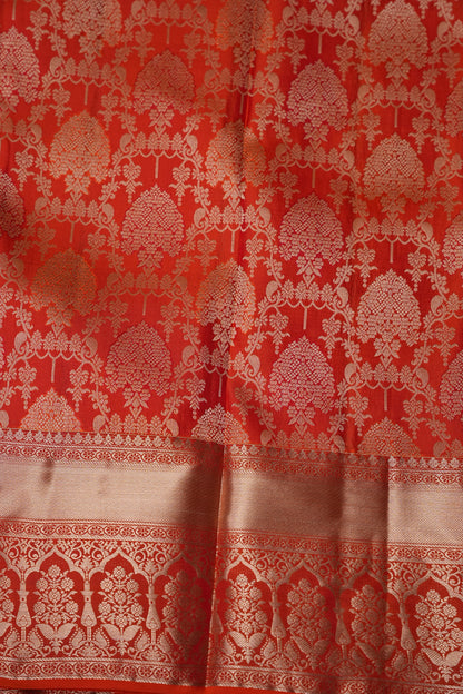 Pure Kanchivaram Silk Saree with Rich Gold Zari Weaving - Vibrant Coral Orange