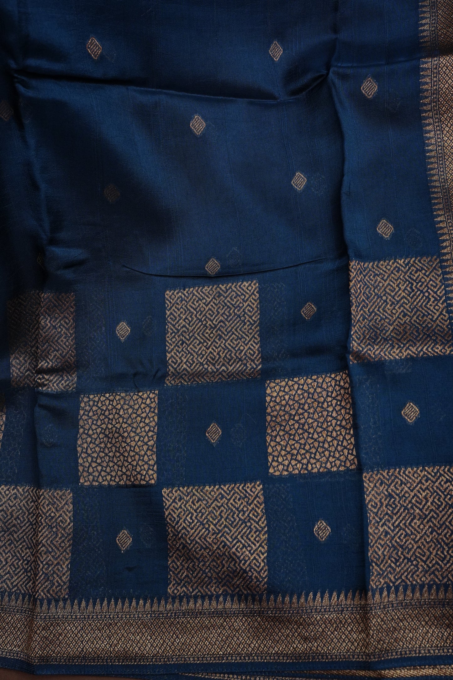 Teal Blue Tussar Raw Silk Saree with Gold Woven Elegance