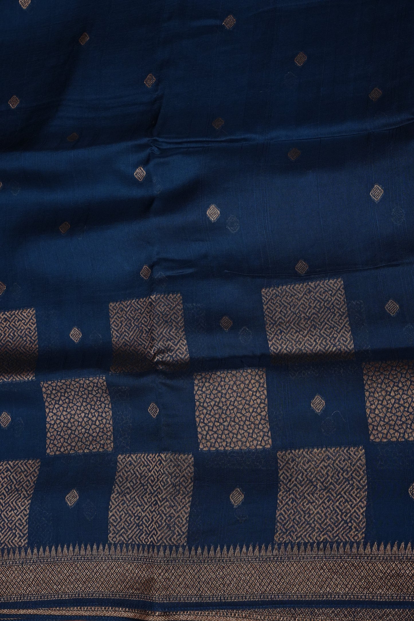 Teal Blue Tussar Raw Silk Saree with Gold Woven Elegance